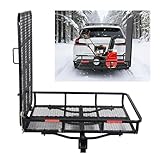 ECOTRIC Hitch Mount Wheelchair Carrier with Mobility Ramp for Wheelchair Scooter Lawn Mower Snow Blower Hauler 500lb Capacity Basket-Style