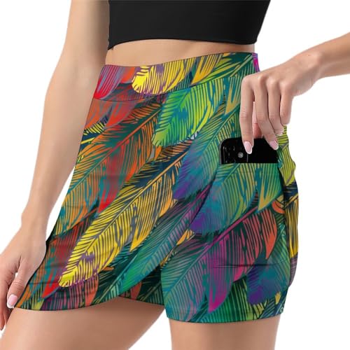 Jupe de tennis avec short intégré pour femme Plumes de Couleur jupe short de course sport