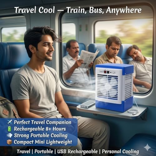 Image of Portable USB Rechargeable Personal Cooling Fan with Dual Speed Settings, Compact Tabletop Air Circulator for Home, Office, Study Desk and Travel