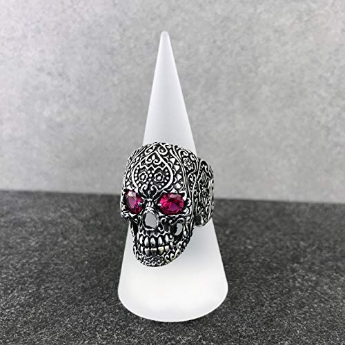 Chicotta Men's Large Floral Skull Design With Purple Cubic Zirconia Eyes Solid 925 Stamped Sterling Silver Biker Ring (12) #TOP5
