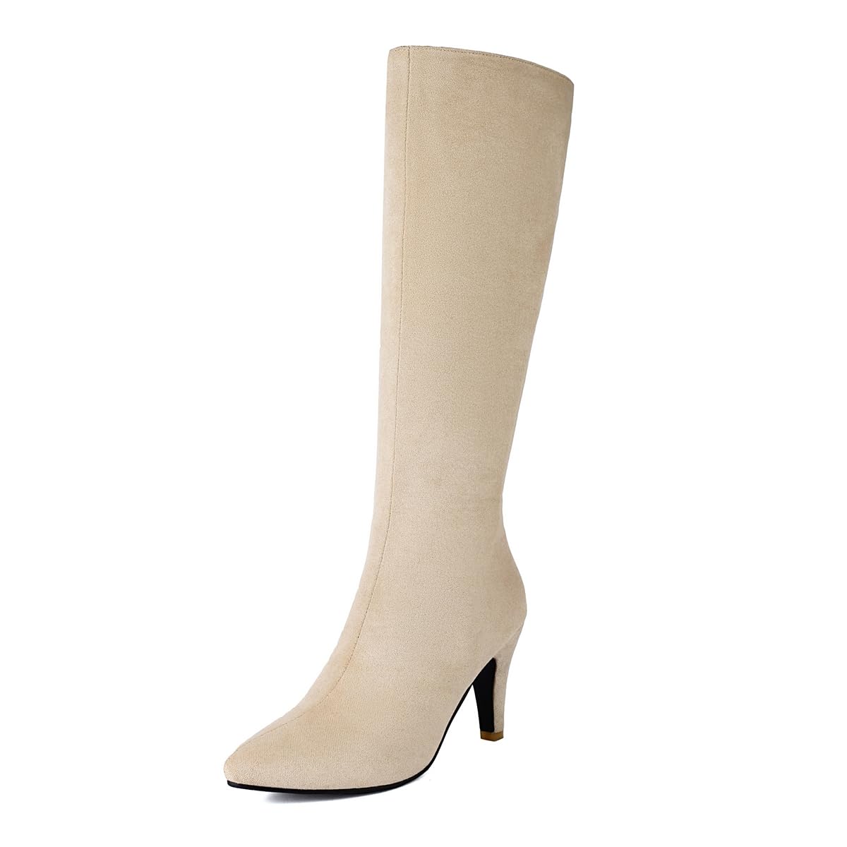 Fashion Knee High Dressy Boots For Womens Pointed Toe Zipper Stilettos High Heels Wide Calf Elegant Boot