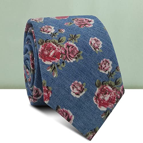 Image of Mantieqingway Men Skinny Tie Cotton Floral Necktie for Wedding Groomsmen Tie