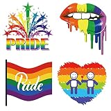 4 Packs Pride Day Iron on Transfer Patches Rainbow Lips Heart Pride Flag Design Iron on Stickers Was