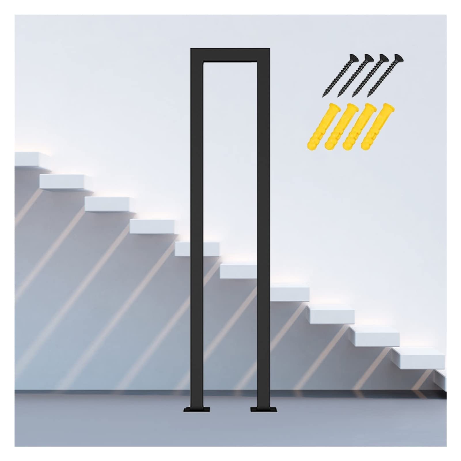 Meiiron One Piece Staircase Handrails Industrial Stair Handrail Right Angle/U-Shaped Iron Railing Industrial Black Iron Square Pipe Handrail for Stairs Rustic Black (Color : A, Size : 75cm(29.5"))