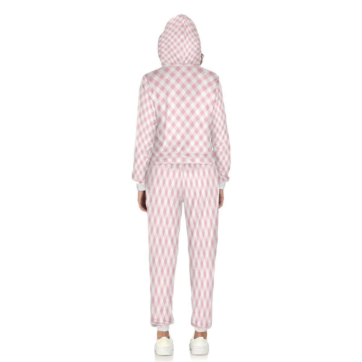 Conjunto deportivo de 2 piezas para mujer, diseño geométrico a cuadros rosados, de manga larga, con textura