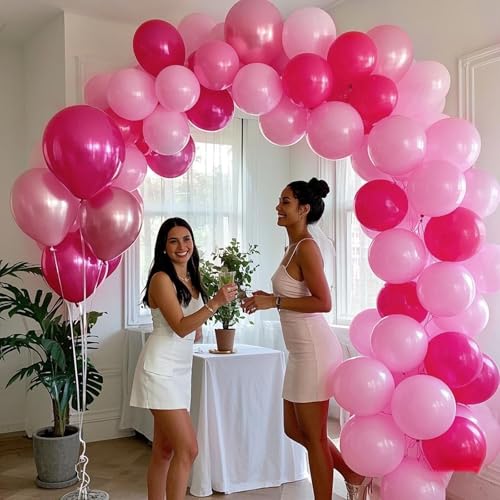 Image of 412Pcs Pink Balloon Garland Arch Kit,18 12 10 5 Inch Hot Pink Balloons Metallic Magenta Latex Balloons for Birthday Shower Princess Theme Party Wedding valentines Background Decorations