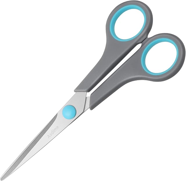 Asdirne Scissors, Stainless Steel Blades, Soft Grip Handle, Suitable for Households,Offices and Schools, All Purpose, Blue/Grey, 16.2 cm