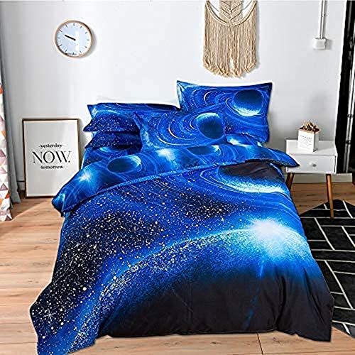 choicehot Juego de funda de edredón reversible con diseño de galaxia, cielo estrellado en 3D, funda de edredón con diseño de planeta con cierre de cremallera, 135x200 cm