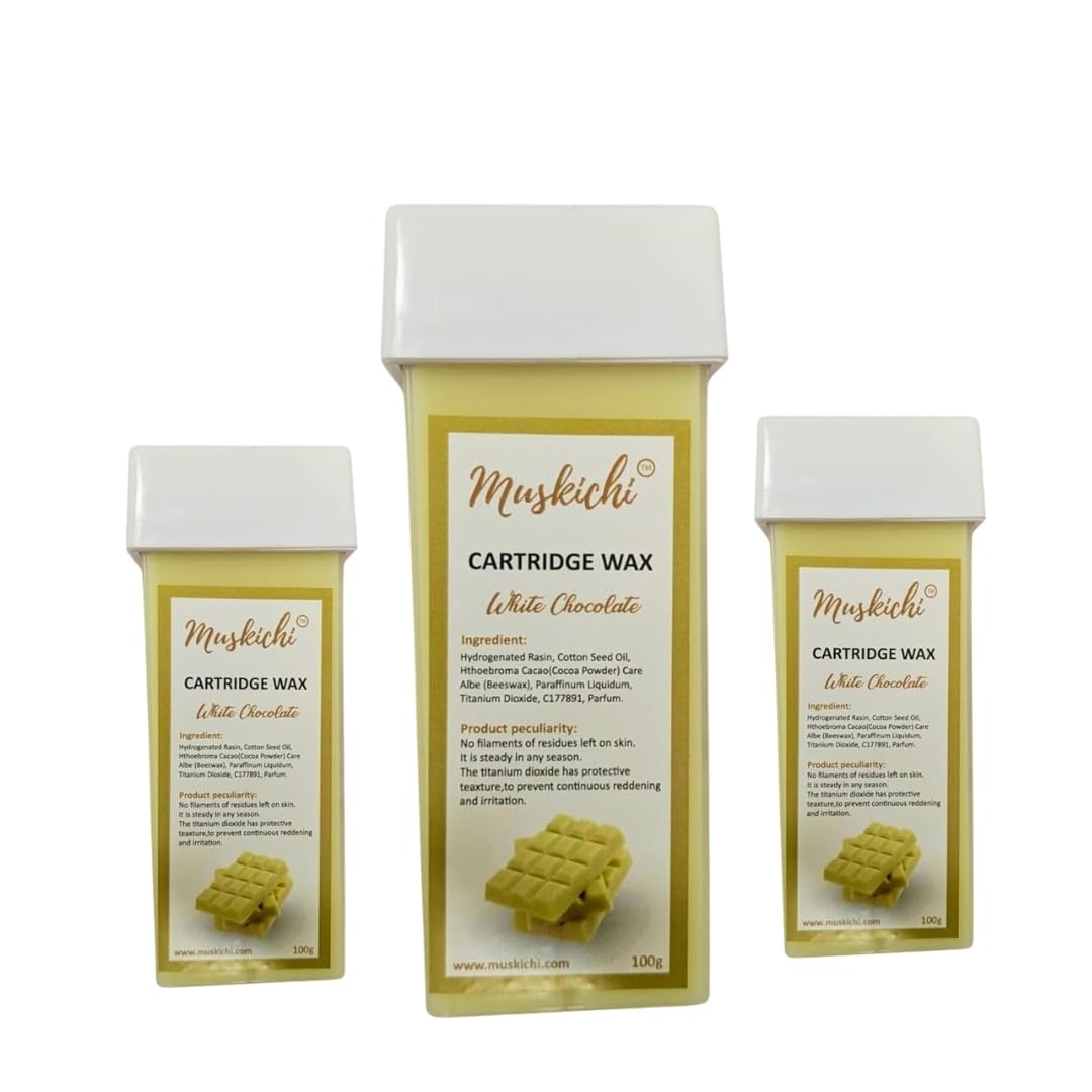 Muskichi Cartridge Wax White Chocolate – Hair Removal Wax for Women & Men, Easy Glide Roll-On Cartridge, Smooth Finish, No Residue – 100g (Pack of 3)