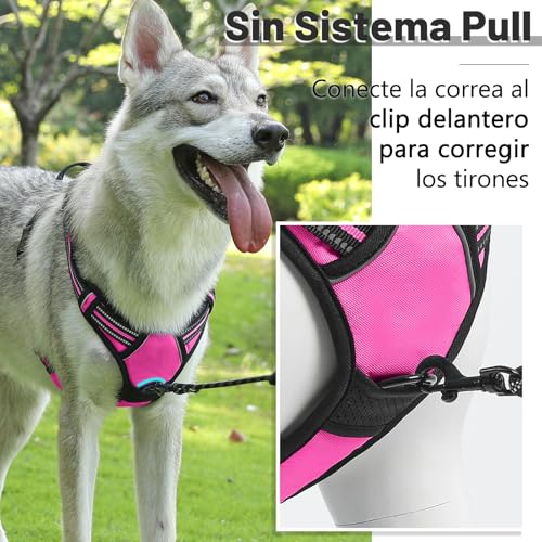 COMSLE Arnes Perro Grande Mediano Pequeño, Arnes Antitirones Antiescape Perro Forma de H Acolchado Ajustable, Arnés Perro Reflecantes Cómodo Transpirable, Rosa Rojo, S - imagen 5