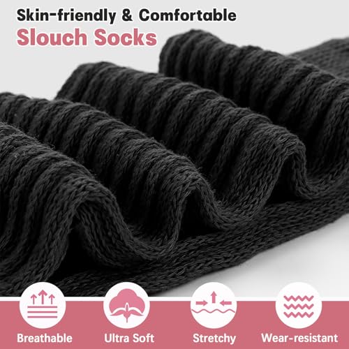 Image of Forwe 3 Pairs Slouch Socks for Women Size 9-11 Soft Extra Long Scrunch Knee High Boot Socks