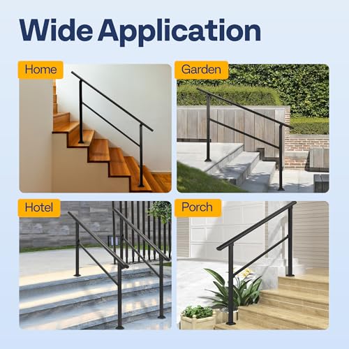 VIVOHOME 2-Pack 4-Step Outdoor Handrails – Black Oval Galvanized Steel Railing for Deck, Porch, Stairs, Rust-Resistant, Easy DIY Install by VIVOHOME - Image 6