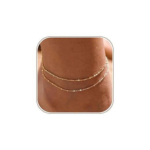 MIDEEO Gold/Silver Ankle Bracelets for Women,14K Gold Anklets for Women Waterproof Cuban Link Heart Beads Herringbone Rhinestone Anklets Set Layered Anklet Bracelets for Women Gold Jewelry Gift