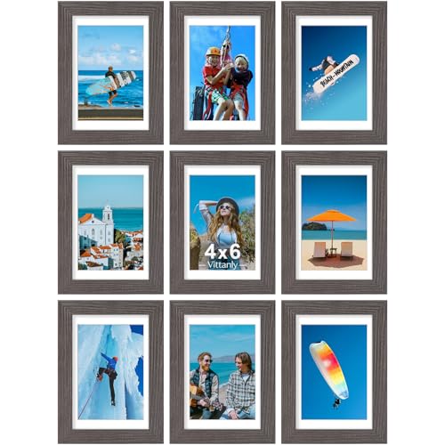 Vittanly 4x6 Picture Frames Set of 9 for Wall & Tabletop Display, Dark Grey