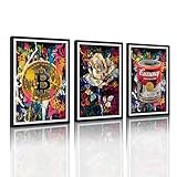 3 Piece Large Graffiti Canvas Prints Motivational Entrepreneur Painting Flower Bitcoin Dollars Roll Prints Artwork Wall Decor for Living Room Home Decor Framed -24'x36'x3pcs BLACK