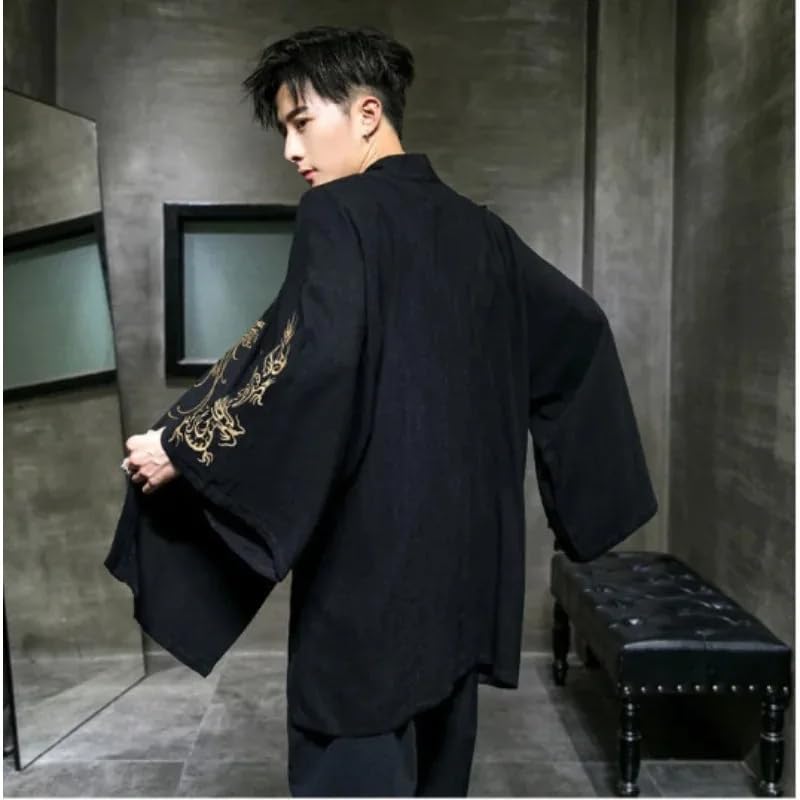 Chinese Style Hanfu Men's Embroidered Cardigan Japanese Kimono Mens Shirt Vintage Tang Suit Jacket Male3