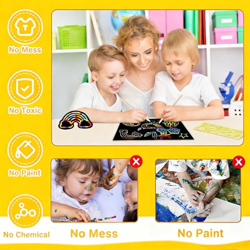 ZMLM Scratch Rainbow Art Paper Set - 100Pcs Magic Scratch Off Art Craft Supplies Kits for Kids Girls Boys Black Scratch Notes Sheet Doodle Pad for Fun DIY Toy Return Gift Birthday Party Favors - Image 7