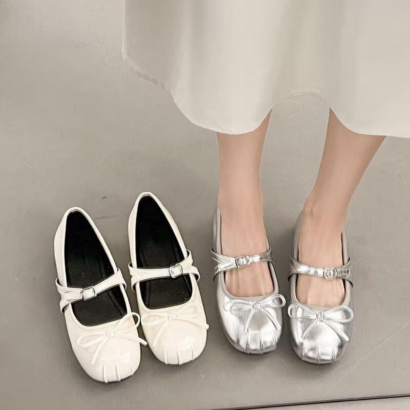 LUXINYU Women Bowknot Mary Jane Shoes Comfortable Square Toe Pu Leather Flats Cross Strap Casual Ballet Office Shoes4