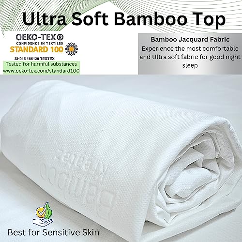 Kreatez 5-Sided 100% Waterproof Bamboo Mattress Protector - Ultra Soft Noiseless Cooling Washable Fitted Bed Mattress Cover 8”-18” Extra Deep Pocket 3D Air Fabric Urine Proof – California King Size #TOP2