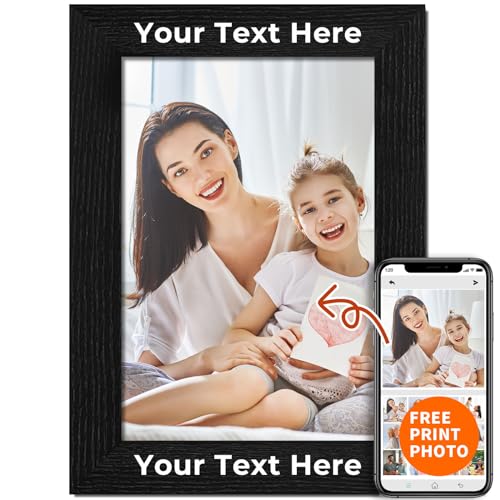 Pesccygne Wooden Picture Frame, Customized Photo Frame with Free Engraving, 4x6-Inch, Black