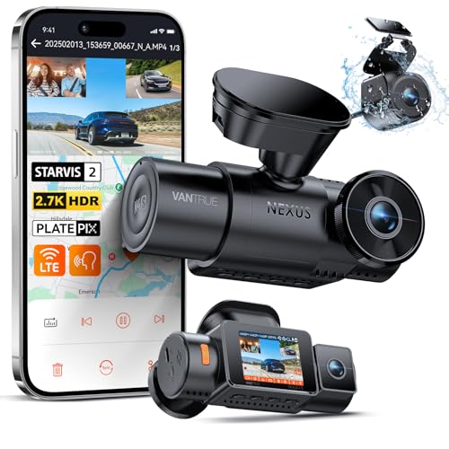 Vantrue N4S 3 Channel Front Inside Rear Dash Cam, 2.7K+1440P+1440P WiFi Dash Camera w/PlatePix™,...