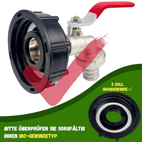 IBC Auslaufhahn Mit 3/4 Zoll Anschluss - Tank Zubehör für 600/1000L Container - Adapter für Wassertank 1000l - Grobgewinde S60x6