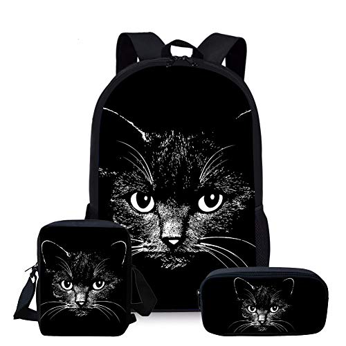 Preisvergleich Produktbild Nopersonality 3-in-1 Leichtgewichtler Schulrucksack / Schultasche für mädchen, Griff Rucksäcke, Umhängetasche, Stiftetui für Mädchen zur Schule schwarz cat (Katze)