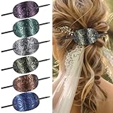 cobee 6 Pcs Leather Hair Barrettes with Stick, Handmade Hairpin Ponytail Holders Bohemian Hairs Barrette with Wood Slide Stick Square Shape Hair Accessories for Women