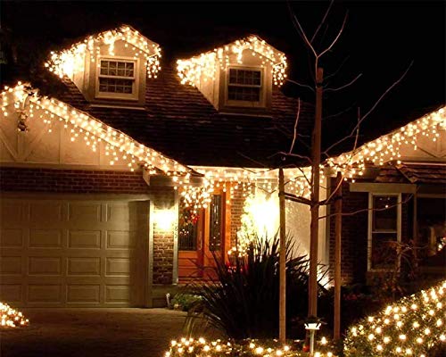 Best Artificial Christmas Connectable Mains powered Icicle string Lights Outdoor Waterproof with 8 Multi-Function, Timer & Memory (Warm White, 2.5m) — image 1