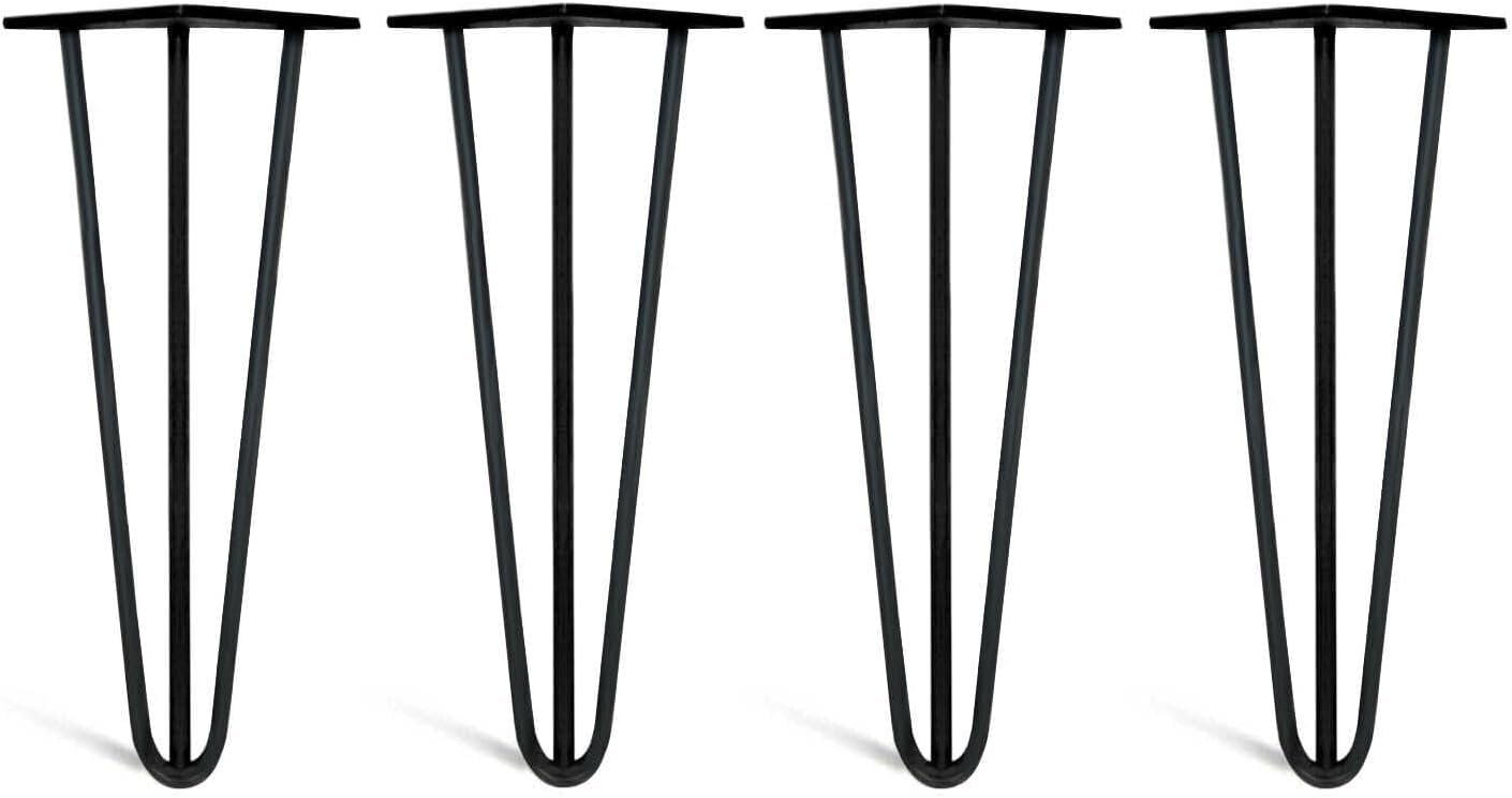 BSTSEL 4 x Hairpin Table Legs-Superior Double Weld Steel Construction 4"-28" 10mm For DIY Furniture With Protector Feet & Screws, For Sofa,Wardrobe, TV Cabinet (14INCH / Coffee table / 4Pcs / 35CM)
