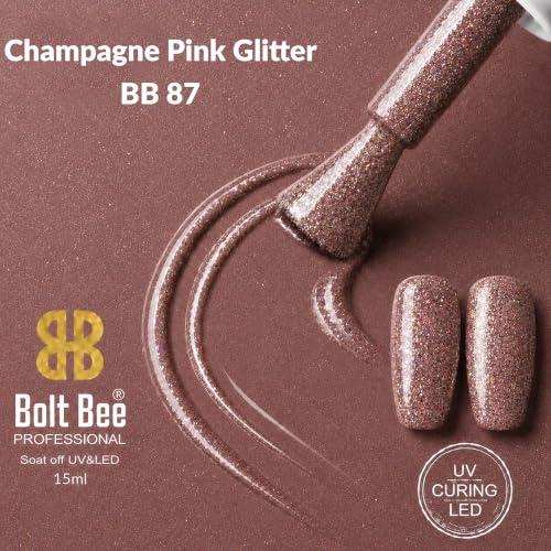 Image of BOLT BEE 15ML Gel Nail Polish 1Pc Clear Pink Glitter Nail Polish Soak Off UV LED Nail Gel Polish Nail Art Starter Manicure Salon DIY at Home, 0.5 OZ (1) (87)
