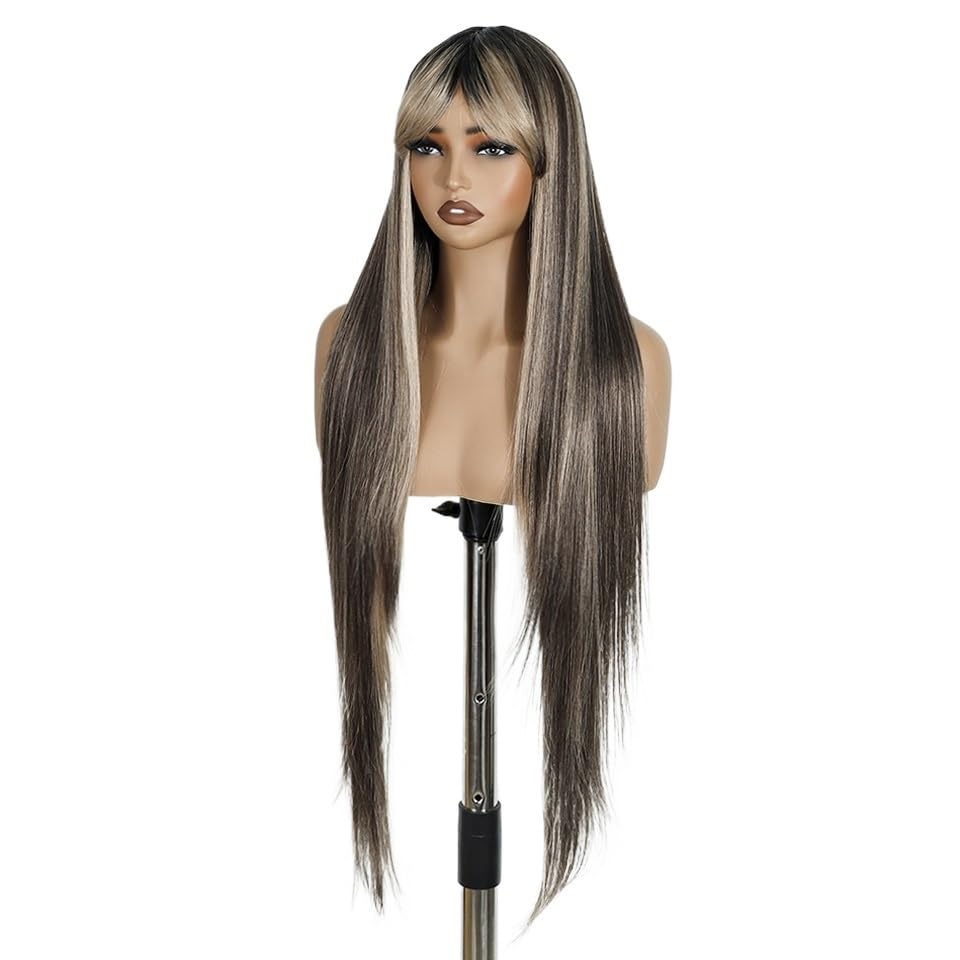 Perruque synthétique avec frange longue pour changer de couleur - 3
