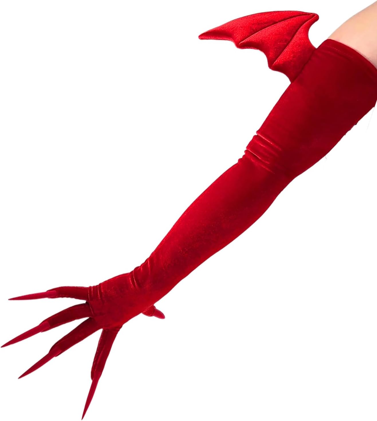 DooWay LONG NAILS GLOVES with Bat Wings Halloween Claws Stretchy Velvet 70cm Shoulder Long Devil Angel Copplay Costume