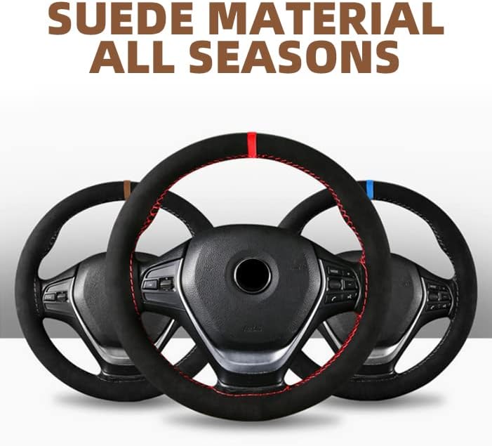 Miniatura 2 de AUCELI Funda de cuero para volante de automóvil, 38 cm, duradera, de cuero genuino, con costuras, funda envolvente, protector de volante para