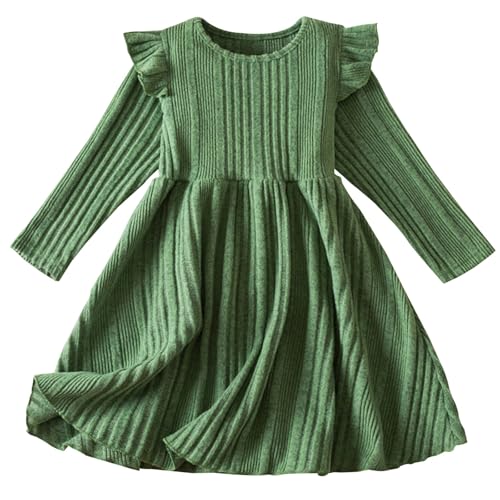 Mädchen Kleider Langarm Rippenstrick Kleid Kinder Elegante...