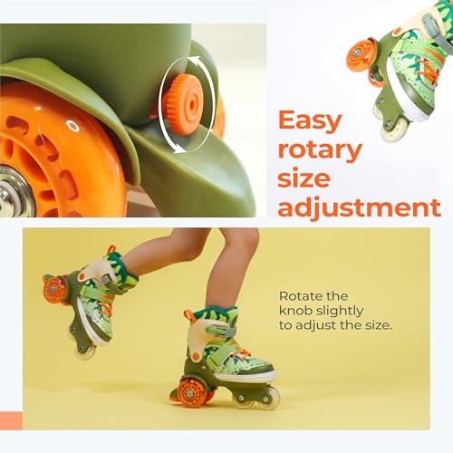 Image of Lifelong Inline Skates for Kids | Adjustable |4 Wheels Light-Up Skate for Boys & Girls | Roller Blades for Beginners | ABEC-7 Bearings | Safety Gear Set | Green, XS (27-30 cm)