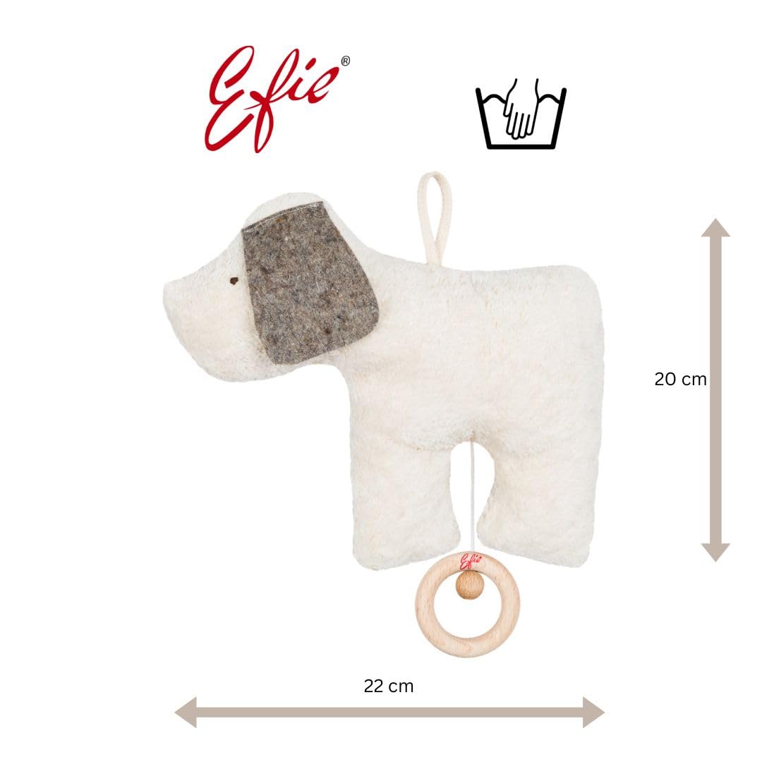 Efie Bio - Spieluhr Hund, kontrolliert biologischer Anbau (organic), Made in Germany, GOTS zertifiziert, nachhaltig, Melodie (Schlaf Kindchen schlaf)