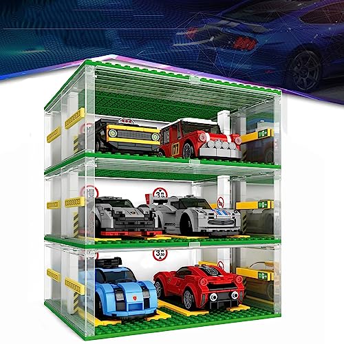Garage à Briques DIY 3-Couches Vitrine pour Voitures Lego Speed Champions - Parking Compatible avec Briques Lego (sans Voitures)
