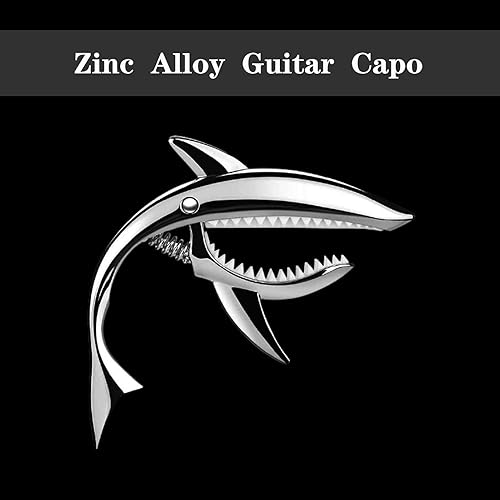 Miniatura 4 de Cejilla de guitarra de tiburón Pretty Cool Capo para guitarra eléctrica acústica clásica, ukelele de aleación de zinc, cejilla de resorte (plateado)
