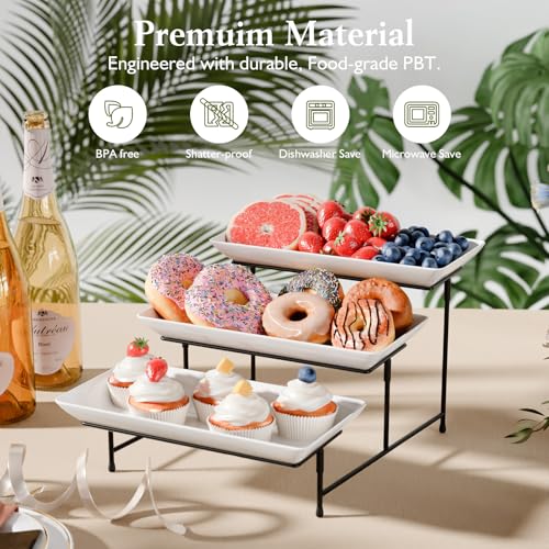 image for Bumusty 3 Tier Plastic Serving Tray for Party, 11.5