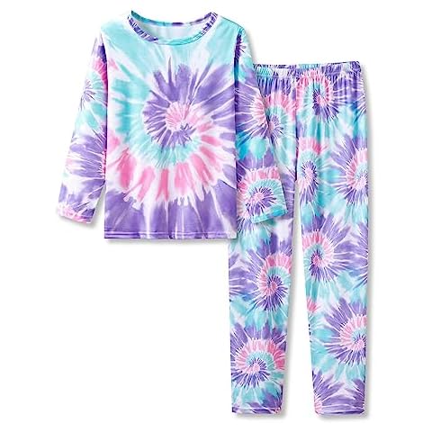 Topgal Little & Big Girls Tie Dye Pink Purple Blue Swirl Pajamas Long Sleeves & Pants 2-Piece Clothes Set Cute Pink Pjs Size 8 Cover