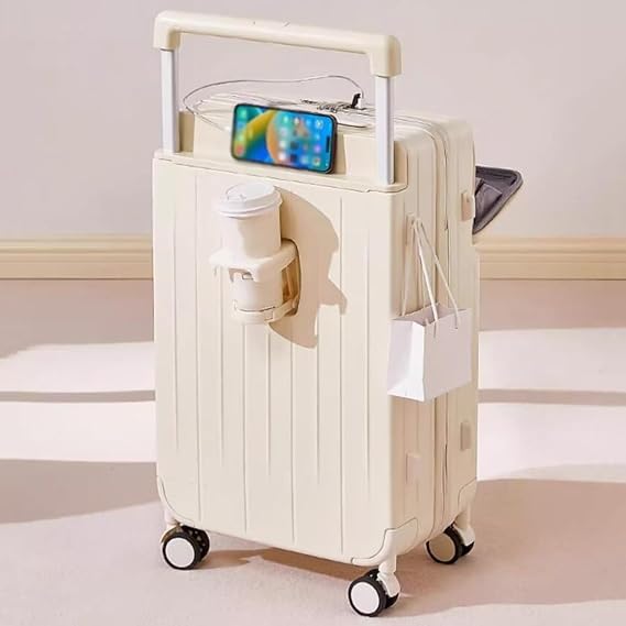 Lightweight Carry On Luggage Wide Handle Suitcase,Hardside Carry-on Suitcase with Charging Port and Spinner Wheels,Carry on Luggage with TSA Lock(Cream,28 inches)