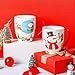 Topadorn Christmas Mugs Set of 4, 18 Oz Ceramic Coffee Cups with Santa Claus, Reindeer Sleigh & Snowman JOY Designs, Large Handle Hot Cocoa Mugs, Holiday Gift Set for Christmas