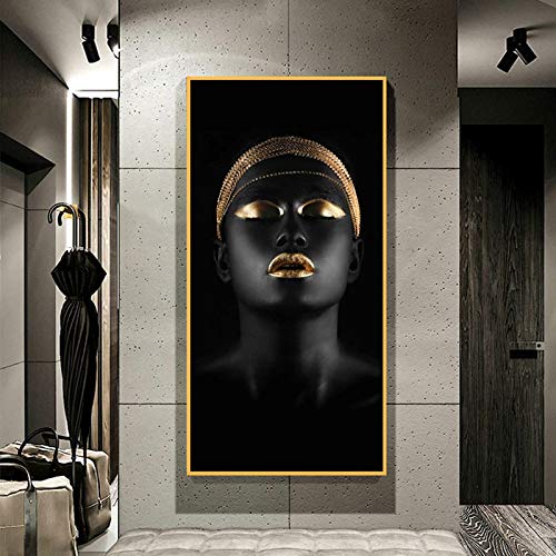 Tableau moderne art africain de luxe avec coiffe dorée sur toile - 3