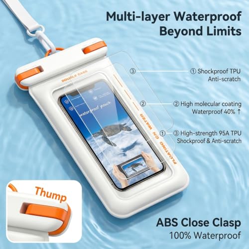 Image of ZORBES IP68 Waterproof Phone Pouch Double Space, Floating Waterproof Phone Case with Lanyard, White