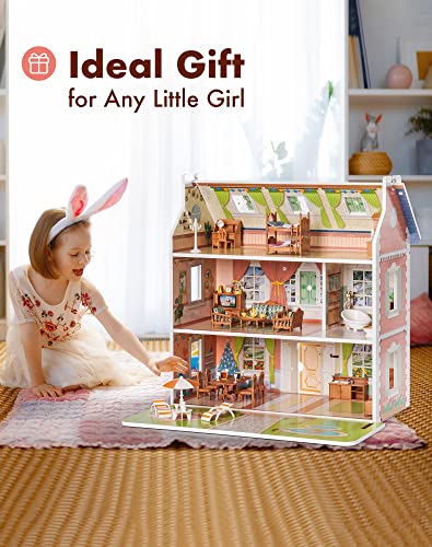 Robotime Doll House 3 In 1 Wooden Dollhouse Dreamhouse For Kids Toddler 3 4 5 6 Years Old, Dollhouse With Diy Furniture/ 40+Pcs Accessories, Present Gift For Girl Ages 3+(Antique Style) #TOP5