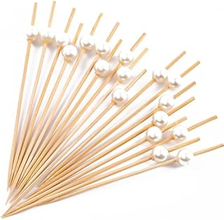 PuTwo Cocktail Sticks 100 Counts Wooden Toothpicks for Nibbles Tapas Sandwich Canopes Appetisers - Red Beads