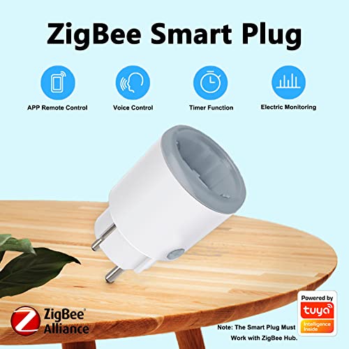 Zigbee Prise Connectée Alexa, Prises Connectée 16A avec Mesure Actuelle, Prise Intelligente 3680W avec Télécommande/Contrôle Vocal, Programmable Smart Plug Compatible Alexa Google Home 1 Pack