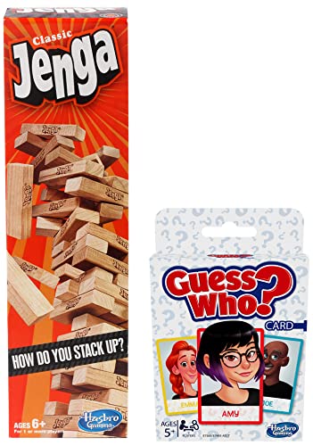 Image of Hasbro Gaming Classic Jenga, Hardwood Blocks, Stacking Tower Game & Guess Who? Card Game, 1 or More Players, Ages 6+