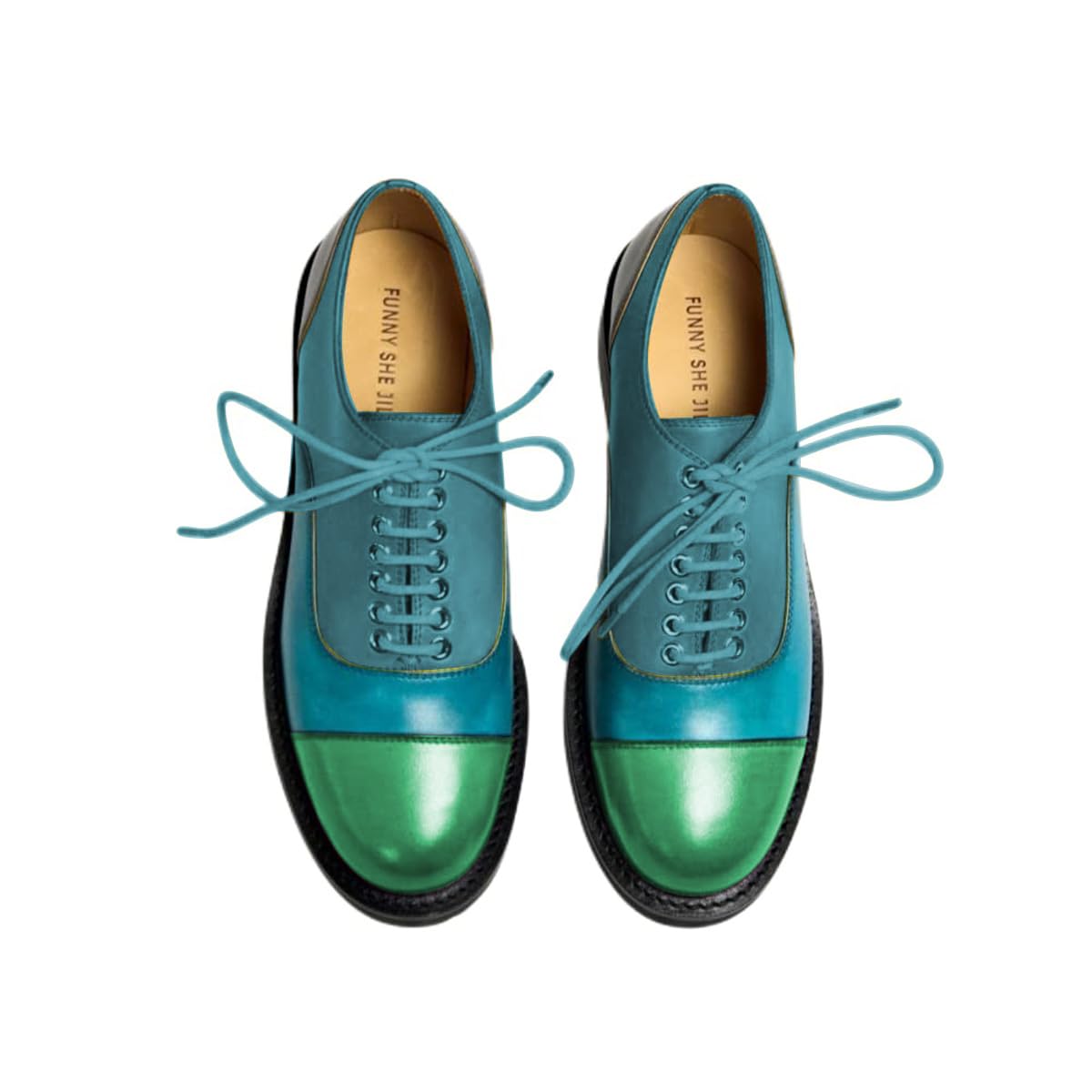 FSJ Women Multicolor Leather Oxford Shoes Round Cap Toe Lace Up Brogues Patchwork Color Matching Comfort Shoes Size 4-15 US